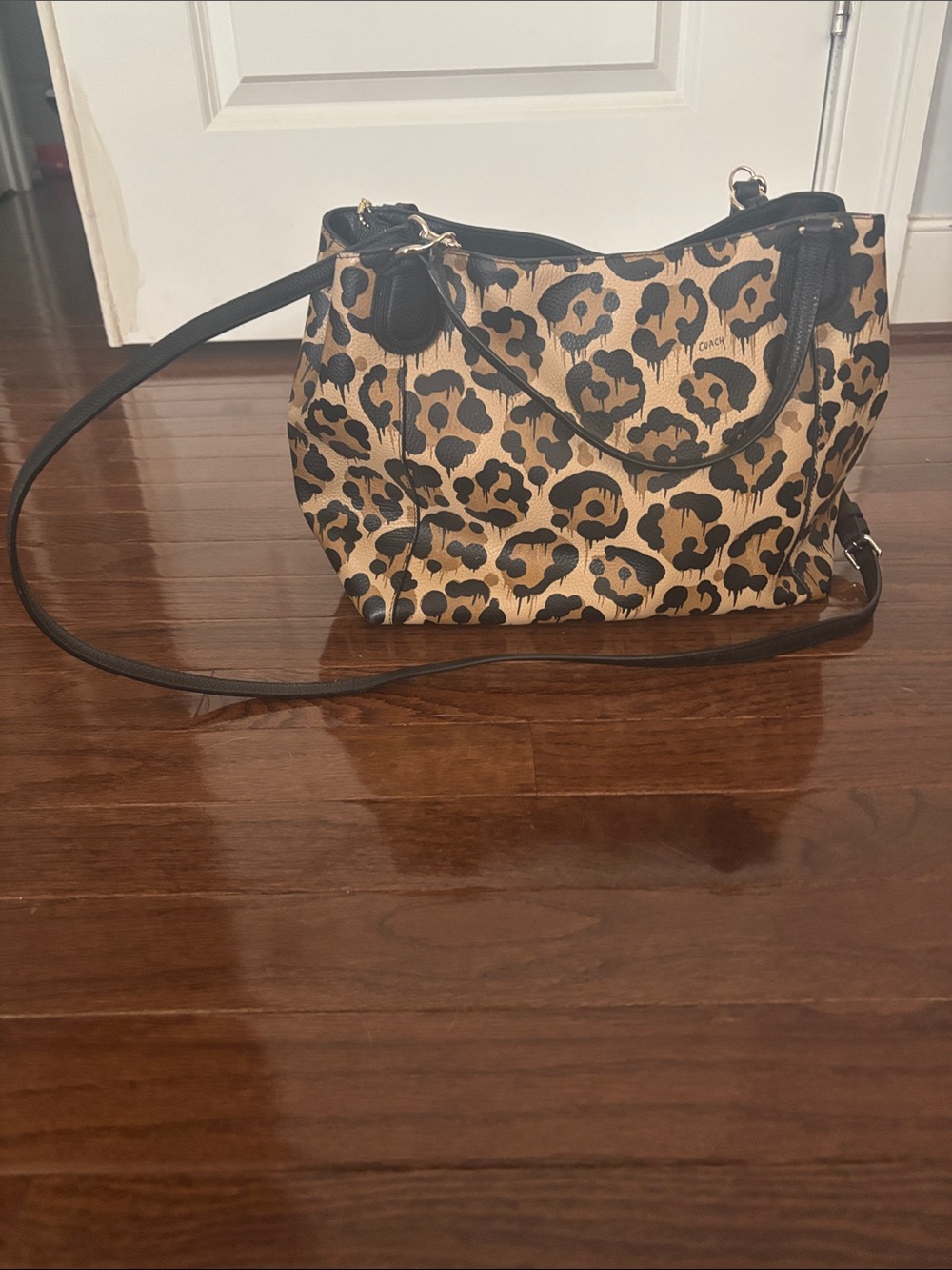 Coach Edie Wild Beast Leopard-Print Shoulder Bag with Black Trim